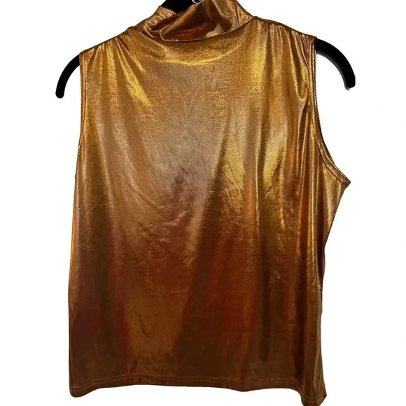 SML Design Women's Gold Metallic Sleeveless Mock Neck Pullover Tank Top Size M - Picture 4 of 4